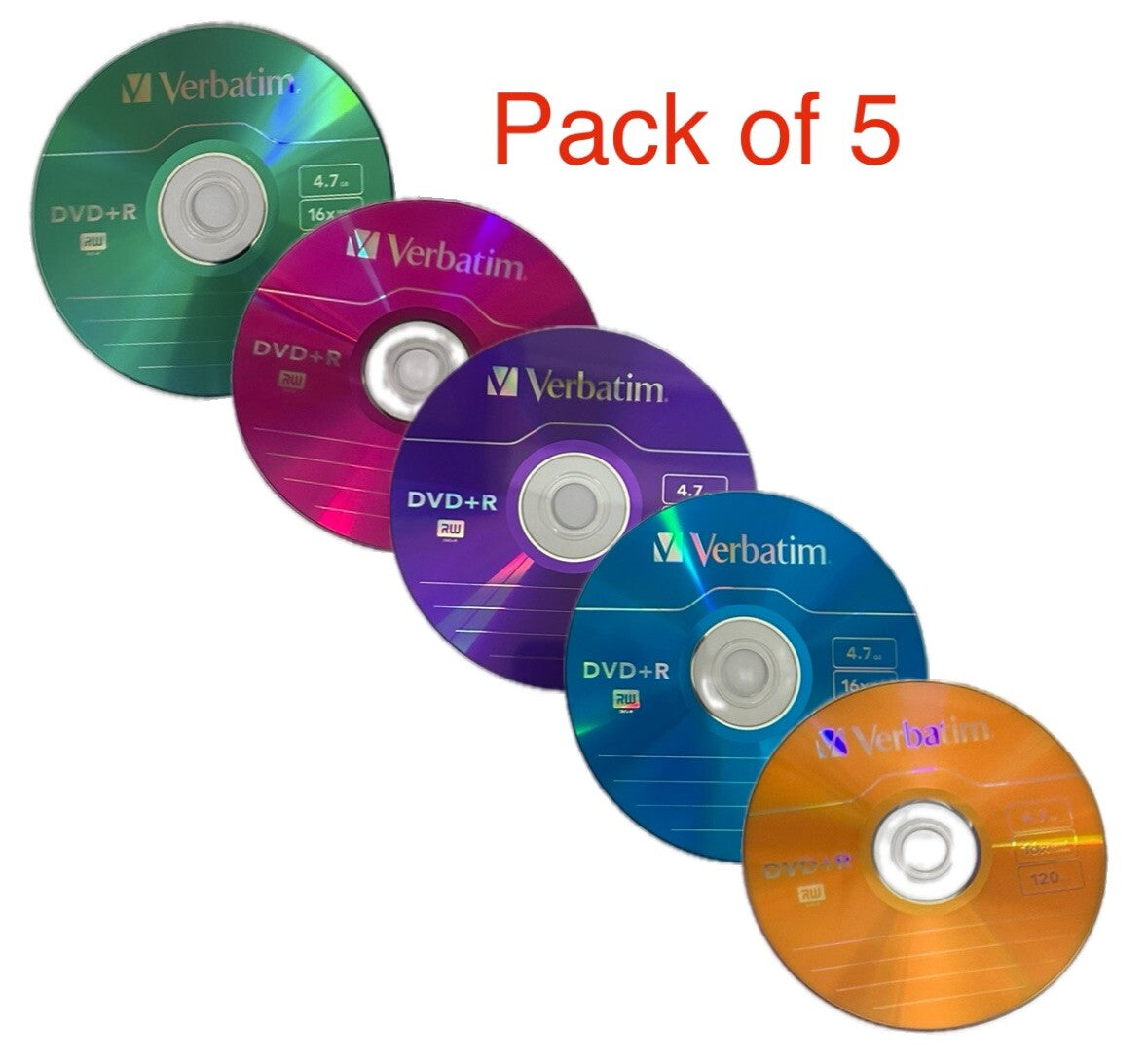 5x Verbatim 4.7Gb DVD+R Azo Colour Discs x16 Speed 120 Min